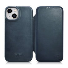 Заредете изображение във визуализатора на галерията – iCarer CE Oil Wax Premium Leather Folio Case Leather Case for iPhone 14 Plus Flip Magnetic MagSafe Blue (AKI14220707-BU) - TopMag
