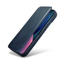 Заредете изображение във визуализатора на галерията – iCarer CE Oil Wax Premium Leather Folio Case Leather Case for iPhone 14 Plus Flip Magnetic MagSafe Blue (AKI14220707-BU) - TopMag

