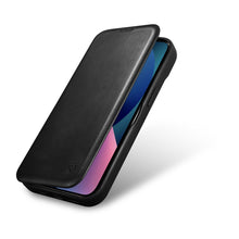 Заредете изображение във визуализатора на галерията – iCarer CE Oil Wax Premium Leather Folio Case Leather Case for iPhone 14 Pro Max Flip Magnetic MagSafe Black (AKI14220708-BK) - TopMag
