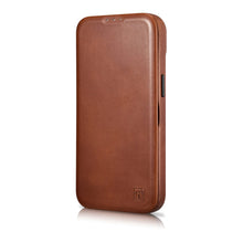 Заредете изображение във визуализатора на галерията – iCarer CE Oil Wax Premium Leather Folio Case Leather Case for iPhone 14 Pro Max Flip Magnetic MagSafe Brown (AKI14220708-BN) - TopMag
