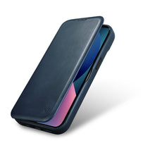 Заредете изображение във визуализатора на галерията – iCarer CE Oil Wax Premium Leather Folio Case Leather Case for iPhone 14 Pro Max Flip Magnetic MagSafe Blue (AKI14220708-BU) - TopMag
