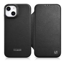Заредете изображение във визуализатора на галерията – iCarer CE Premium Leather Folio Case iPhone 14 Flip Magnetic MagSafe Black (WMI14220713-BK) - TopMag
