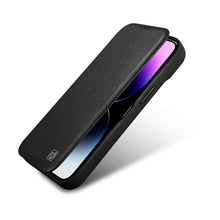 Заредете изображение във визуализатора на галерията – iCarer CE Premium Leather Folio Case iPhone 14 Flip Magnetic MagSafe Black (WMI14220713-BK) - TopMag
