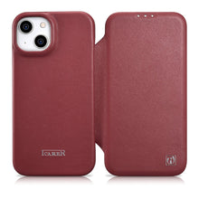 Заредете изображение във визуализатора на галерията – iCarer CE Premium Leather Folio Case iPhone 14 Flip Magnetic MagSafe Red (WMI14220713-RD) - TopMag
