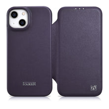 Заредете изображение във визуализатора на галерията – iCarer CE Premium Leather Folio Case iPhone 14 Flip Magnetic MagSafe Leather Case Dark Purple (WMI14220713-DP) - TopMag
