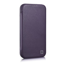 Заредете изображение във визуализатора на галерията – iCarer CE Premium Leather Folio Case iPhone 14 Flip Magnetic MagSafe Leather Case Dark Purple (WMI14220713-DP) - TopMag
