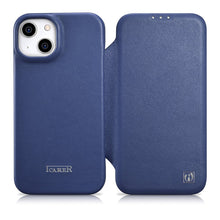 Заредете изображение във визуализатора на галерията – iCarer CE Premium Leather Folio Case iPhone 14 Flip Magnetic MagSafe Blue (WMI14220713-BU) - TopMag
