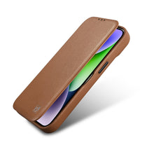 Заредете изображение във визуализатора на галерията – iCarer CE Premium Leather Folio Case for iPhone 14 Pro Flip Magnetic MagSafe Brown (WMI14220714-BN) - TopMag
