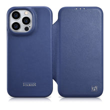 Заредете изображение във визуализатора на галерията – iCarer CE Premium Leather Folio Case iPhone 14 Pro Flip Magnetic MagSafe Leather Case blue (WMI14220714-BU) - TopMag
