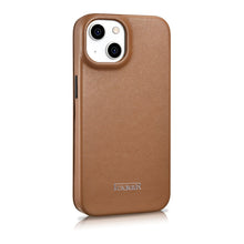 Заредете изображение във визуализатора на галерията – iCarer CE Premium Leather Folio Case for iPhone 14 Plus Flip Magnetic MagSafe Brown (WMI14220715-BN) - TopMag

