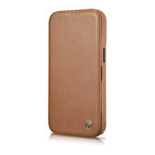 Заредете изображение във визуализатора на галерията – iCarer CE Premium Leather Folio Case for iPhone 14 Plus Flip Magnetic MagSafe Brown (WMI14220715-BN) - TopMag
