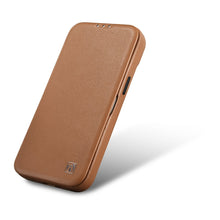 Заредете изображение във визуализатора на галерията – iCarer CE Premium Leather Folio Case for iPhone 14 Plus Flip Magnetic MagSafe Brown (WMI14220715-BN) - TopMag
