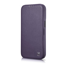 Заредете изображение във визуализатора на галерията – iCarer CE Premium Leather Folio Case iPhone 14 Plus Flip Magnetic MagSafe Leather Case Dark Purple (WMI14220715-DP) - TopMag
