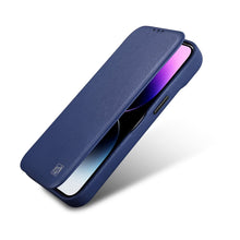 Заредете изображение във визуализатора на галерията – iCarer CE Premium Leather Folio Case for iPhone 14 Plus Flip Magnetic MagSafe Blue (WMI14220715-BU) - TopMag
