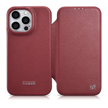 Заредете изображение във визуализатора на галерията – iCarer CE Premium Leather Folio Case for iPhone 14 Pro Max Flip Magnetic MagSafe Red (WMI14220716-RD) - TopMag
