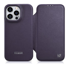 Заредете изображение във визуализатора на галерията – iCarer CE Premium Leather Folio Case iPhone 14 Pro Max Flip Magnetic MagSafe Leather Case Dark Purple (WMI14220716-DP) - TopMag

