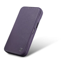 Заредете изображение във визуализатора на галерията – iCarer CE Premium Leather Folio Case iPhone 14 Pro Max Flip Magnetic MagSafe Leather Case Dark Purple (WMI14220716-DP) - TopMag
