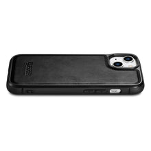 Заредете изображение във визуализатора на галерията – iCarer Leather Oil Wax case with genuine leather cover for iPhone 14 (MagSafe compatible) black (WMI14220717-BK) - TopMag
