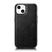 Заредете изображение във визуализатора на галерията – iCarer Leather Oil Wax case with genuine leather cover for iPhone 14 (MagSafe compatible) black (WMI14220717-BK) - TopMag
