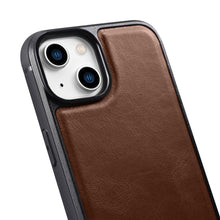 Заредете изображение във визуализатора на галерията – iCarer Leather Oil Wax case with genuine leather cover for iPhone 14 (MagSafe compatible) brown (WMI14220717-BN) - TopMag

