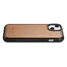 Заредете изображение във визуализатора на галерията – iCarer Leather Oil Wax case with genuine leather cover for iPhone 14 (MagSafe compatible) brown (WMI14220717-TN) - TopMag
