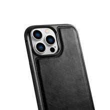 Заредете изображение във визуализатора на галерията – iCarer Leather Oil Wax Genuine Leather Case for iPhone 14 Pro (MagSafe Compatible) black (WMI14220718-BK) - TopMag
