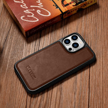 Заредете изображение във визуализатора на галерията – iCarer Leather Oil Wax case with genuine leather for iPhone 14 Pro (MagSafe compatible) brown (WMI14220718-BN) - TopMag
