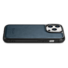 Заредете изображение във визуализатора на галерията – iCarer Leather Oil Wax case with genuine leather cover for iPhone 14 Pro (MagSafe compatible) blue (WMI14220718-BU) - TopMag
