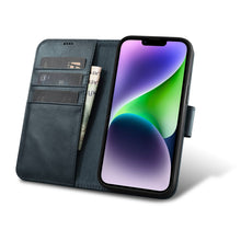 Заредете изображение във визуализатора на галерията – iCarer Oil Wax Wallet Case 2in1 case iPhone 14 Flip Leather Cover Anti-RFID blue (WMI14220721-BU) - TopMag
