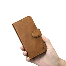 Заредете изображение във визуализатора на галерията – iCarer Oil Wax Wallet Case 2in1 case iPhone 14 Leather Flip Cover Anti-RFID brown (WMI14220721-TN) - TopMag
