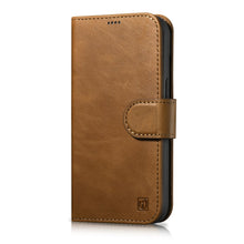Заредете изображение във визуализатора на галерията – iCarer Oil Wax Wallet Case 2in1 case iPhone 14 Leather Flip Cover Anti-RFID brown (WMI14220721-TN) - TopMag

