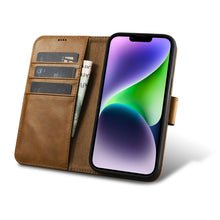 Заредете изображение във визуализатора на галерията – iCarer Oil Wax Wallet Case 2in1 case iPhone 14 Leather Flip Cover Anti-RFID brown (WMI14220721-TN) - TopMag
