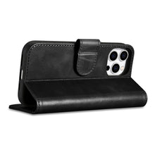Заредете изображение във визуализатора на галерията – iCarer Oil Wax Wallet Case 2in1 iPhone 14 Pro Flip Leather Cover Anti-RFID black (WMI14220722-BK) - TopMag
