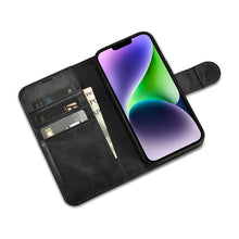 Заредете изображение във визуализатора на галерията – iCarer Oil Wax Wallet Case 2in1 case iPhone 14 Plus Leather Flip Cover Anti-RFID black (WMI14220723-BK) - TopMag
