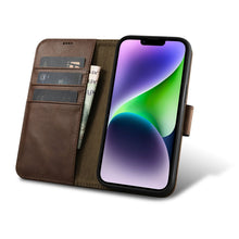 Заредете изображение във визуализатора на галерията – iCarer Oil Wax Wallet Case 2in1 case iPhone 14 Plus Leather Flip Cover Anti-RFID brown (WMI14220723-BN) - TopMag
