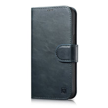 Заредете изображение във визуализатора на галерията – iCarer Oil Wax Wallet Case 2in1 case iPhone 14 Plus Leather Flip Cover Anti-RFID blue (WMI14220723-BU) - TopMag
