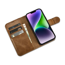 Заредете изображение във визуализатора на галерията – iCarer Oil Wax Wallet Case 2in1 case iPhone 14 Plus Leather Flip Cover Anti-RFID brown (WMI14220723-TN) - TopMag
