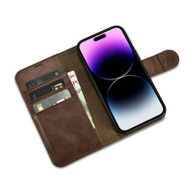 Заредете изображение във визуализатора на галерията – iCarer Oil Wax Wallet Case 2in1 iPhone 14 Pro Max Flip Leather Cover Anti-RFID Brown (WMI14220724-BN) - TopMag
