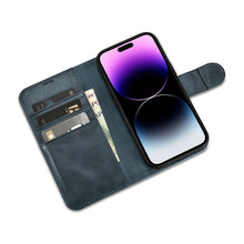 Заредете изображение във визуализатора на галерията – iCarer Oil Wax Wallet Case 2in1 Case iPhone 14 Pro Max Leather Flip Cover Anti-RFID Blue (WMI14220724-BU) - TopMag
