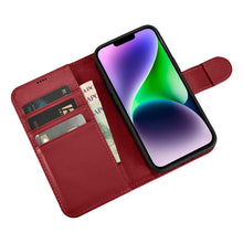 Заредете изображение във визуализатора на галерията – iCarer Wallet Case 2in1 iPhone 14 Flip Leather Cover Anti-RFID red (WMI14220725-RD) - TopMag
