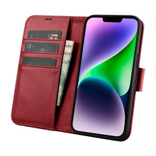 Заредете изображение във визуализатора на галерията – iCarer Wallet Case 2in1 iPhone 14 Flip Leather Cover Anti-RFID red (WMI14220725-RD) - TopMag
