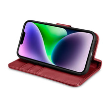Заредете изображение във визуализатора на галерията – iCarer Wallet Case 2in1 iPhone 14 Flip Leather Cover Anti-RFID red (WMI14220725-RD) - TopMag
