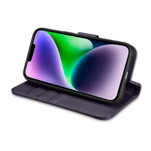 Заредете изображение във визуализатора на галерията – iCarer Wallet Case 2in1 case iPhone 14 Leather Flip Cover Anti-RFID dark purple (WMI14220725-DP) - TopMag
