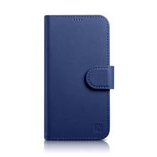 Заредете изображение във визуализатора на галерията – iCarer Wallet Case 2in1 iPhone 14 Flip Leather Cover Anti-RFID blue (WMI14220725-BU) - TopMag
