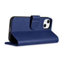 Заредете изображение във визуализатора на галерията – iCarer Wallet Case 2in1 iPhone 14 Flip Leather Cover Anti-RFID blue (WMI14220725-BU) - TopMag

