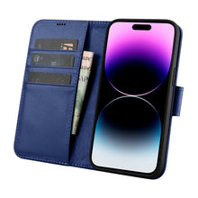 Заредете изображение във визуализатора на галерията – iCarer Wallet Case 2in1 iPhone 14 Pro Flip Leather Cover Anti-RFID blue (WMI14220726-BU) - TopMag
