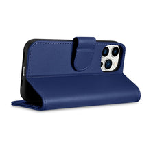 Заредете изображение във визуализатора на галерията – iCarer Wallet Case 2in1 iPhone 14 Pro Flip Leather Cover Anti-RFID blue (WMI14220726-BU) - TopMag
