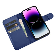 Заредете изображение във визуализатора на галерията – iCarer Wallet Case 2in1 iPhone 14 Pro Flip Leather Cover Anti-RFID blue (WMI14220726-BU) - TopMag
