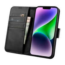 Заредете изображение във визуализатора на галерията – iCarer Wallet Case 2in1 Case iPhone 14 Plus Leather Flip Cover Anti-RFID Black (WMI14220727-BK) - TopMag
