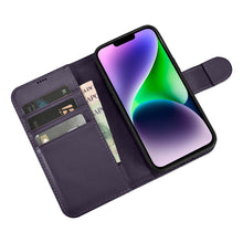 Заредете изображение във визуализатора на галерията – iCarer Wallet Case 2in1 case iPhone 14 Plus Leather Flip Cover Anti-RFID dark purple (WMI14220727-DP) - TopMag
